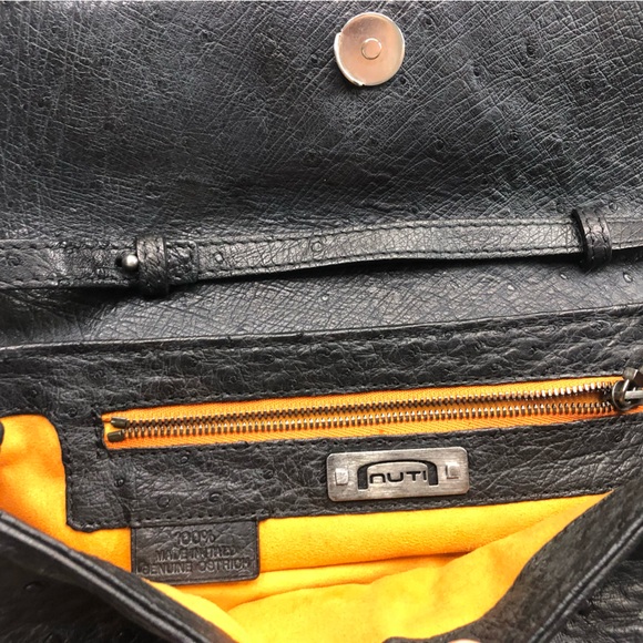 Nuti Ostrich Shoulder Bag Black 100% Genuine Ostrich Leather Made in Italy - Picture 10 of 10